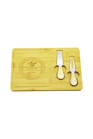 Bıçak Sağ 19x29cm -1.5cm Ahşap Bambu Kahvaltı Peynir Sunum Tabak 2peynir Bıçak Ahşap Saplı 5324 Açık Gri
