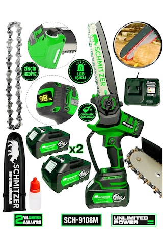 Schmitzer SCH-9108Y 21V Pro Metal Dişli Çift Akülü Çelik Şansuzan Şarjlı Dal Ağaç Budama Makinesi Testeresi