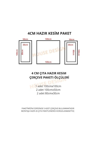 Diecor Dekoratif Boyanabilir 4 Cm Duvar Çıtası Hazır Kesimli 5 Adet Çerçeve Paketi Bej Model:xa278