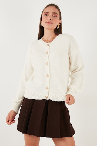 Lela Premium Regular Fit Bisiklet Yaka Yumuşak Dokulu Bayan Hırka 680Hi00147 Ekru