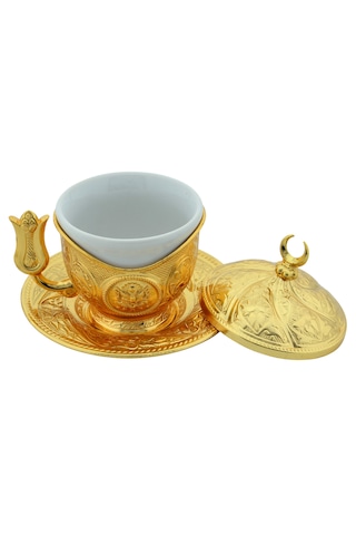 Tiryaki Porselenli 4 Parça Altın Renk Zamak Fincan