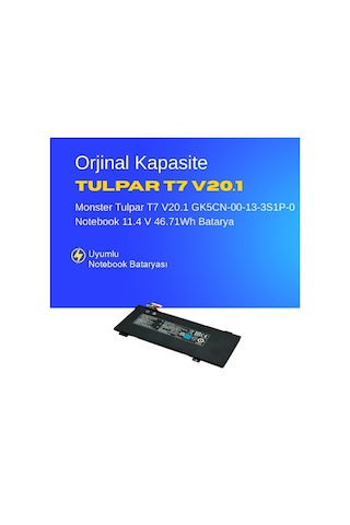 Monster Tulpar T7 V20.1 Gk5cn-00-13-3s1p-0 Notebook 11.4 V 46.71wh Batarya Uyumlu, Yüksek Performanslı
