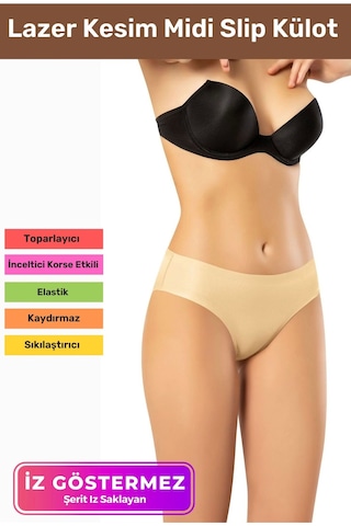 İz Göstermeyen Dikişsiz Kaymaz Toparlayıcı Popo Şekillendirici Kadın Lazer Kesim Midi Slip Külot Ten