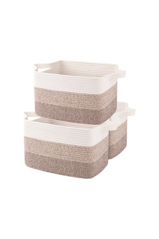 3 Parçalı Pamuklu Halat Depolama Sepeti Çok Renkli