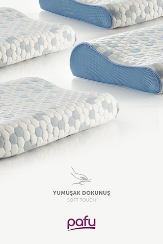 Pafu Visco Boyun Destekli Soğuk Kumaşlı Cooler Ortopedik Yastık Beyaz - Mavi