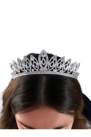 Badem Model Beyaz Kristal Taşlı Gelin Tacı