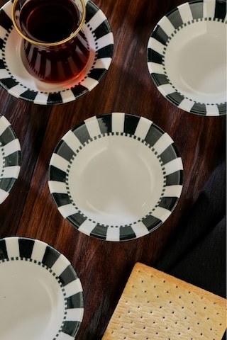 Cooker 6'lı Desenli Porselen Çay Tabağı Siyah