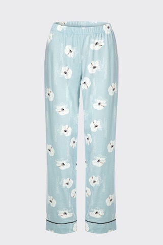 Kadın V Yaka Çiçek Desenli Ara Biyeli Uzun Kollu Pamuklu Pijama Takımı Ko70141 Mavi - Beyaz