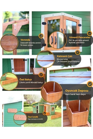 Mandu Ahşap Bahçeli Modern Playhouse Oyun Evi