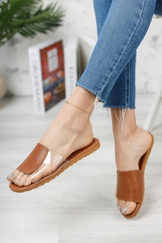 Rose Şeffaf Kadın Terlik Açık Ev Terliği Taba