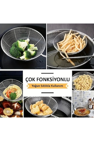 Mybru Metal Kevgir, Kızartma Haşlama Süzgeci Orta Boy Çok Renkli