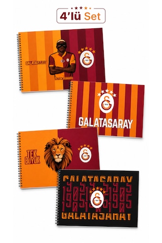 Galatasaray Lisanslı 4'lü Okul Resim Defteri Seti - 24x34 Cm Spiralli 15 Yaprak Defter