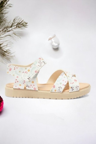 Cırt Cırtlı Ekru Baskılı Kız Çocuk Sandalet 001