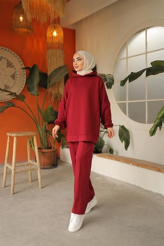 Burcu Tesettür Brc2408 Kapşonlu Kadın Tesettür Eşofman Takımı Bordo