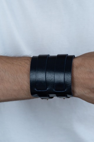 Çift Tokalı Geniş Yeniçeri Osmanlı Erkek Deri Bileklik B30