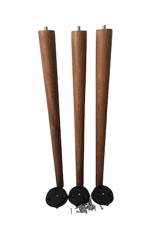 3 Adet Ceviz Vernikli Konik Ahşap Masa Ayağı 60 Cm Açılı Aparat Ve Montaj Vidası Dahil Kayın Ağacı