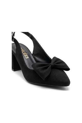 Rayvora Kadın Şık Fiyonk Detaylı Dış Materyal Kumaş Orta Topuk 5.5 Cm Slingback Günlük Ve Abiye Stiletto Klasik Topuklu Ayakkabı 5.5 Cm Siyah