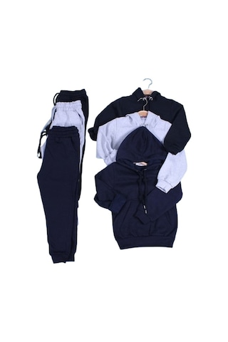 Fyk Kids Düz Kanguru Cepli Erkek Çocuk Alt-Üst Eşofman Takımı 3'lü - Çok Renkli