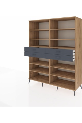 Kronos Gardrop 10 Raflı 4 Çekmeceli 176x59x221 Çam-çam/antrasit Çam/antrasit