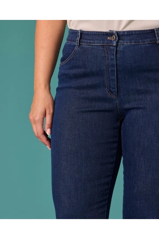 Galaxi Büyük Beden Yüksek Bel İspanyol Paça Denim Pantolon Gala-xi Lacivert