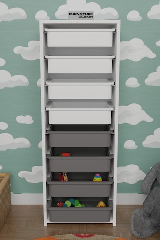 8 Sepetli Çok Amaçlı Oyuncak Mutfak Dolabı - Beyaz-gri&beyaz