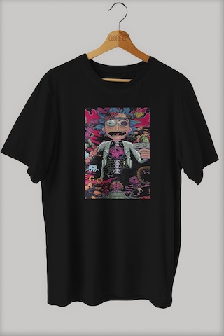 Noıssey -wed Rick Ve Morty Tasarım Baskılı Oversize T-shirt Tişört Sokak Tarzı Siyah
