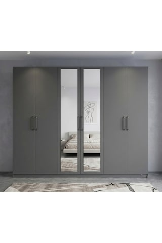 Zeplin Tamamı Mdf 6 Kapaklı Dolap Gardırop Füme 180 Cm Antrasit
