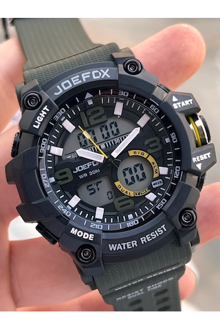 Joefox Digital Ve Analog 2 Yıl Garantili Kronmetre+takvim+alarm+aydınlatma Erkek Kol Saati Joe.bk02 Siyah