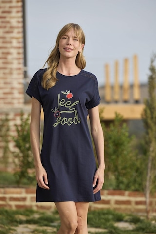 Findit Arias Closet Meyve Ve Yaprak Baskılı Dantelli "feel Good" Gecelik Lacivert