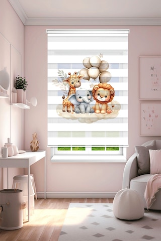 Perdecizade Enxboy Aslan Ve Dostları Dijital Baskılı Zebra Perde-cocuk Odası-stor Perde Renkli