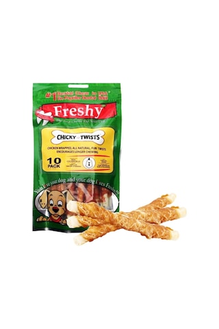 Freshy Tavuklu Twist Kurutulmuş Et Kaplı Çiğneme Burgu Çubuk 13 CM 10'lu 90 G