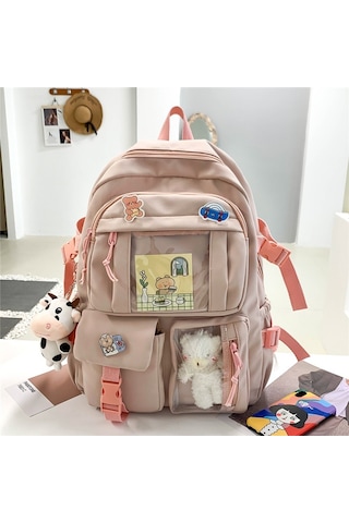 Oloey Oxford Kumaş Aksesuarlı Ortaokul Çantası Pembe