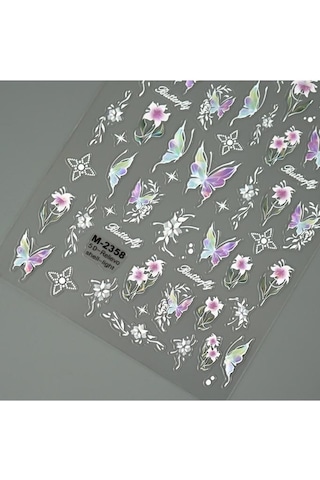 Misyul 5d Tırnak Sticker Yapışkanı Kelebek Çiçek Ve Parıltılı Renkli Mıs-3510