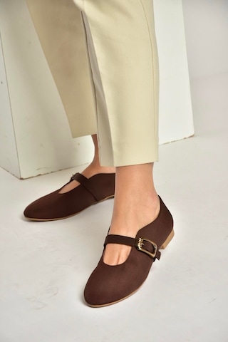 Fox Shoes Y820650204 Kahverengi Kumaş Toka Detaylı Şık Babet Kahverengi