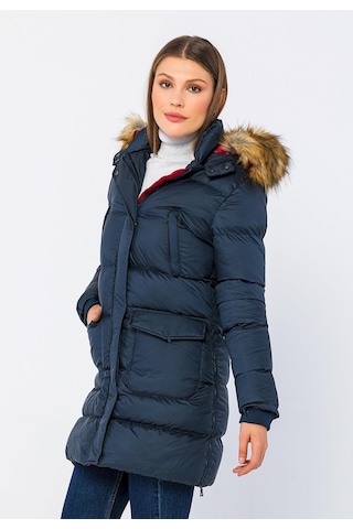 Cekmon Kadın Regular Fit Astarlı Çok Cepli Kapuşonu Çıkan Rahat Mont 001