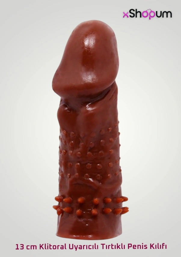 xShopum 13 Cm Klitoral Uyarıcılı Tırtıklı Penis Kılıfı