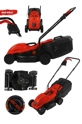 Steiner 1200w Elektrikli Bakır Sargılı Tekerlekli Çim Biçme Makinesi Kırmızı 30 Litre Toplama Torbalı