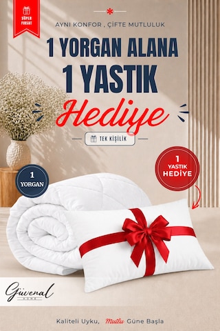Moon Tek Kişilik Yorgan 1 Yorgan + 1 Yastık Ultra Yumuşak 4 Mevsim Konforlu Uyku Seti Beyaz