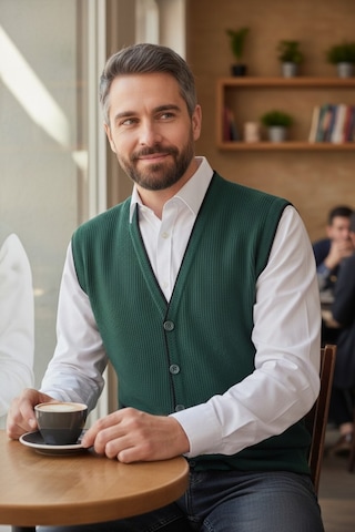 Kamalı Erkek Nefti V Yaka Triko Düğmeli Cepli Çizgi Desenli Regular Fit Tüylenmeyen Örgü Yelek