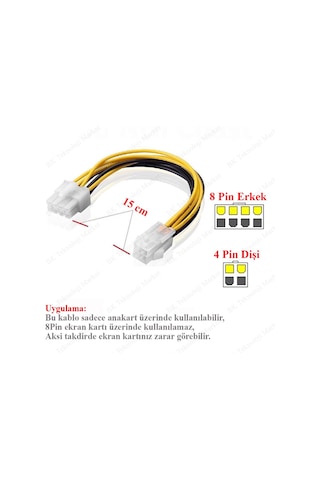 Atx 4Pin Dişi Eps 8Pin Erkek Güç Kablosu Adaptörü Cpu Güç