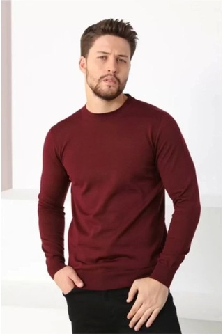 Blacktree Unisex Uzun Kol Biskilet Yaka Dokuma Triko - Bordo Bordo