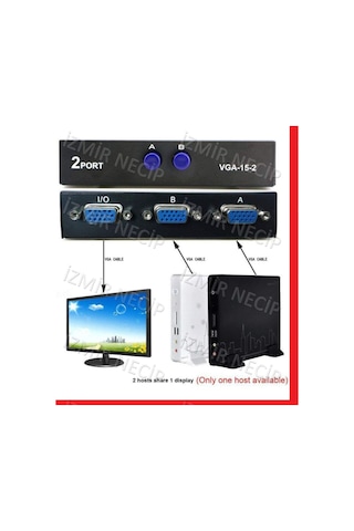 2 Port Vga Splitter Vga Çoğaltıcı Çoklayıcı Hub Adaptörlü 1 Kasa