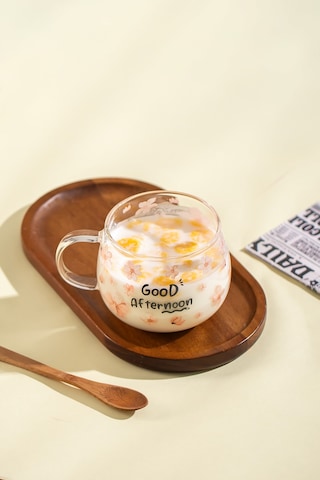 Porsima 2089-1 2li Borosilikat Isıya Ateşe Dayanıklı Cam Kulplu Çay Bardağı Kahve Bardak Kupa Pembe 400 Ml Şeffaf