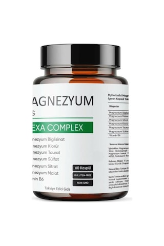 Magnezyum Plus, Hexa Complex 60 Kapsül Magnezyum,biglisinat,klorür,taurat,sülfat,sitrat,m