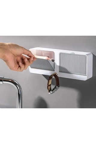 Kangvka Duvar Montlu Sabunluk, Beyaz, İki Bölmeli, Deliksiz, Otomatik Süzme, Ev/banyo/mutfak Kullanıma Uygun Beyaz