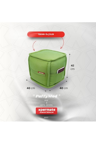 Dekoratif Kare Puf Orta Sehpa Ayak Uzatma Puf 40x40x42 Cm Puffymod Yeşil