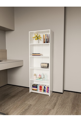 Alpa Ev Mobilya 5 Raflı Kitaplık, Modern Çok Amaçlı Ahşap Ofis, Salon Ve Mutfak Raf Dolabı Beyaz