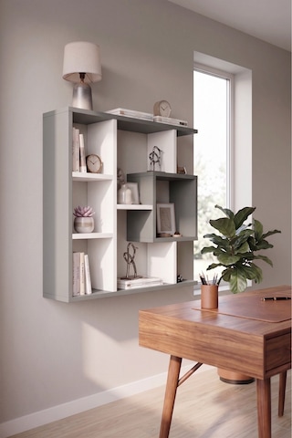 Reyo Enda Home Yegane Duvar Rafı, Duvar Kitaplığı, Dekoratif Kitaplık, Modern Kitaplık Beyaz - Antrasit