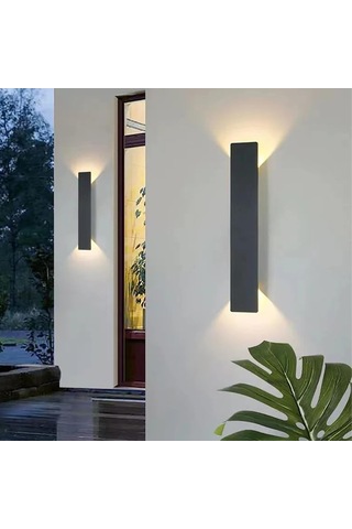 Led Dış Mekan Duvar Lambası Uzun Ip65 Su Geçirmez Duvar Aydınlatması Villa Sundurma Aplik Alüminyum Duvar Lambası İç Mekan/dış Mekan Teras Bahçe Girişi Koridor Siyah Sıcak Işık, 61 Cm Diğer