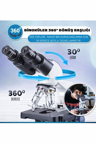 2500x Binoküler Biyolojik Mikroskop Usb Kameralı Pc/mac Destekli 4 Objektif + Yazılım